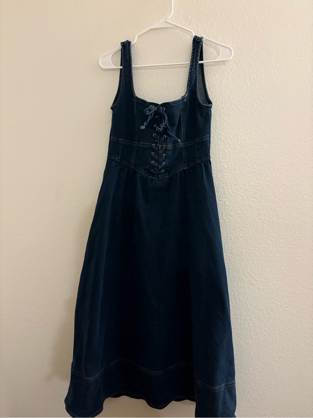 Moon River Denim Corset Midi Dress